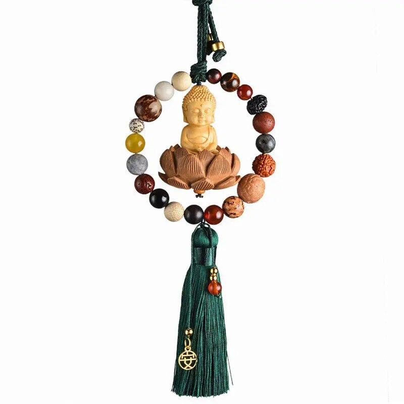 Auto-Rückspiegel-Buddha-Anhänger, kreatives Schnitzen, Auto-Dekor, hängende Quaste