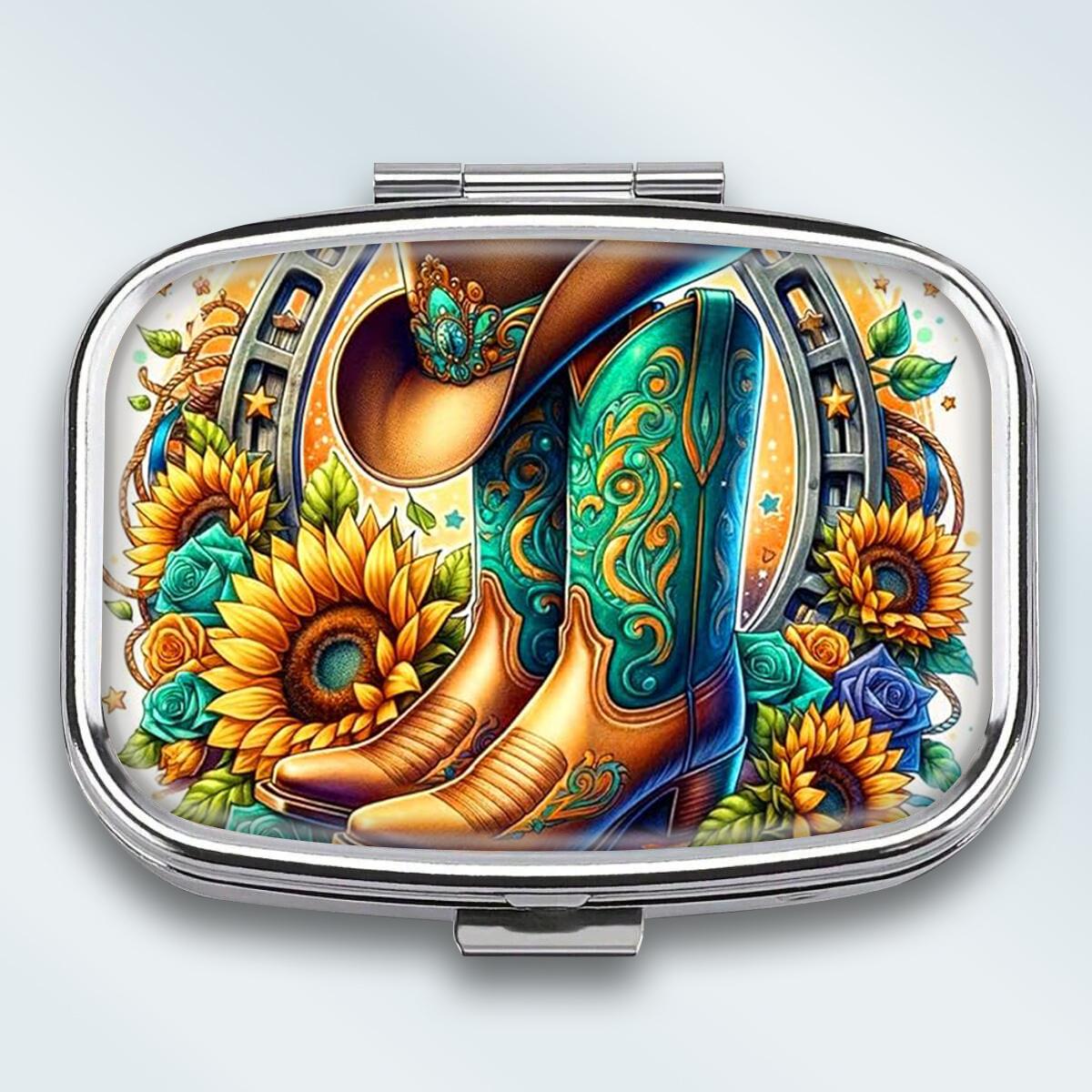 

Portable Pill Box with 2 Compartments, Mini Metal Medicine Organizer Case, Cute Printed Pill Container for Vitamins, Pills, Jewelry, Travel, Daily Use різнокольоровий