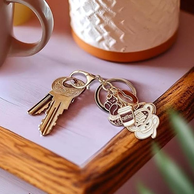 Creative Coffee Themed Keychain Pendant Alloy Hanging Ornament Perfect For Keys Bags And Car Decoration
