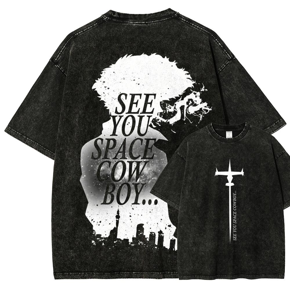 Cowboy Bebop Anime Liebhaber Ausgewaschenes T-Shirt Ganzjahreskleidung Hohe Qualität Persönlichkeit Kleidung Große Größen Unisex Neues Modell Paare T-Shirt