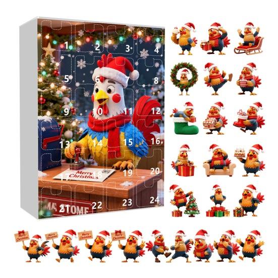 2025 Christmas Chick Advent Calendar 24-Day Countdown Box with Happy Chicken Ornaments Festive Tree Decorations for Kids