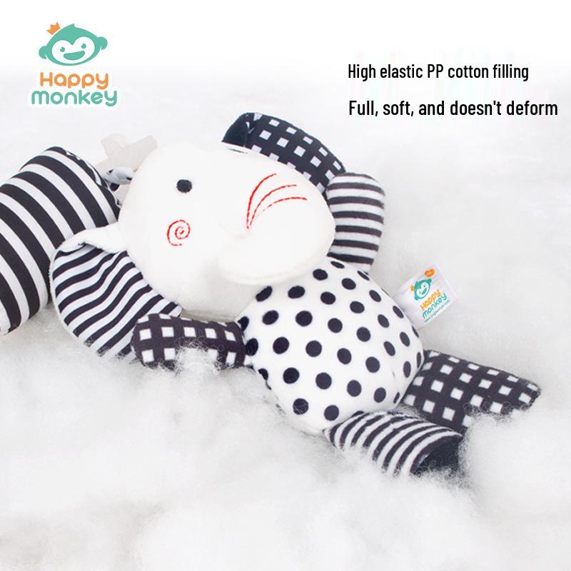 Happy Monkey Baby Crib Rattle: Black & White Cartoon Animal Wind Chime for Early Education