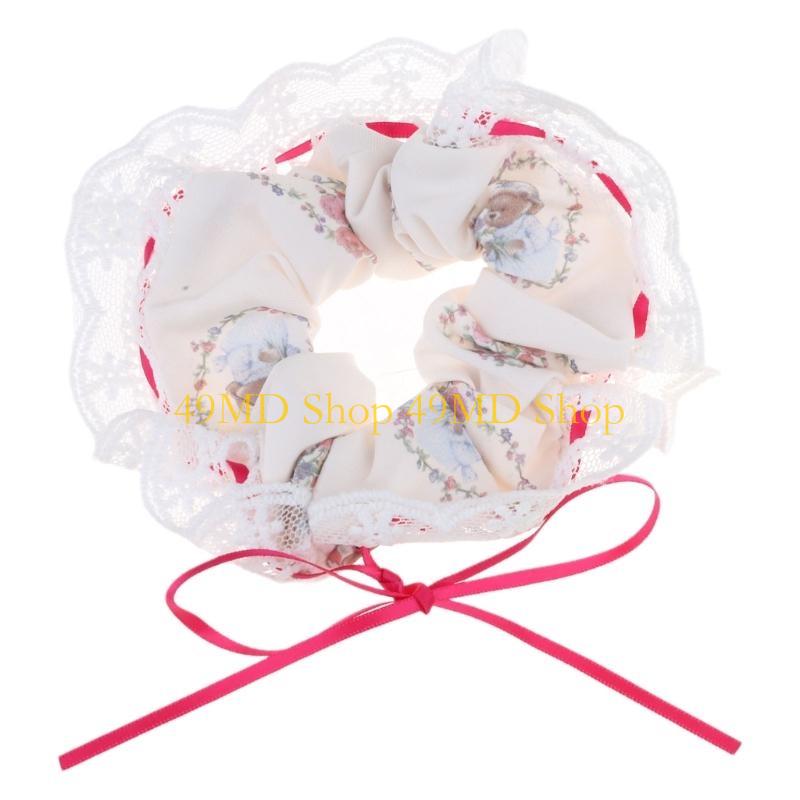 

49MD French Vintage Floral Hair Scrunchies Double Layer Lace Trim Hair Ties Women Girls Ponytail Holder Sweet Hairband