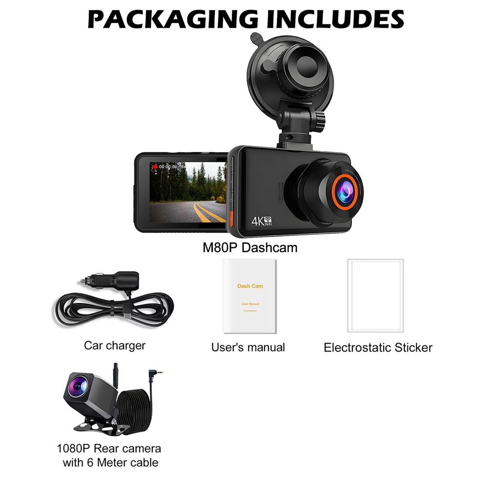 UHD 4K Dash Cam WiFi GPS Mini Car DVR Front and Rear Camera Video Drive Recorder Auto Night Vision WDR 24H Parking Black Box