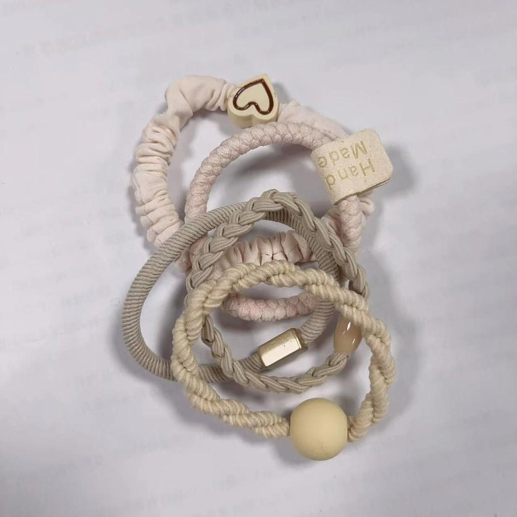 5pcs Simple Heart-shaped Hair Ring Women High Elastic Korean-style Rubber Band Hair Accessories