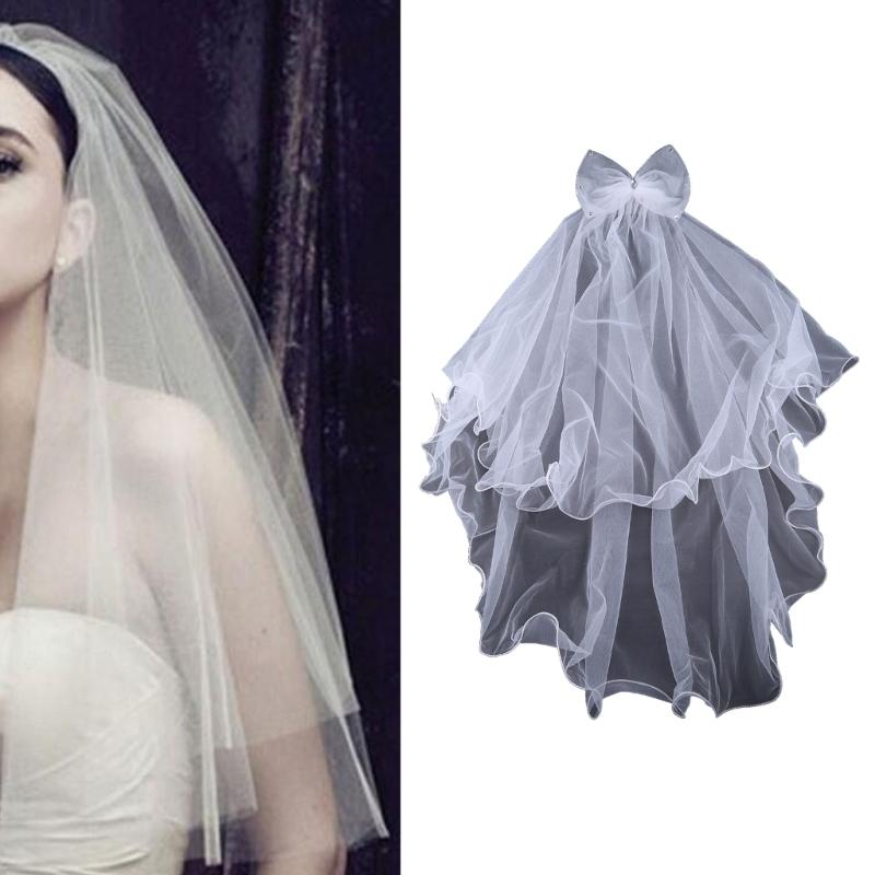 Wedding Veil with Metal Comb Wedding Hair Accessories for Flower Girl 2 Tier Longest Tulle 28" Embellished with Bow