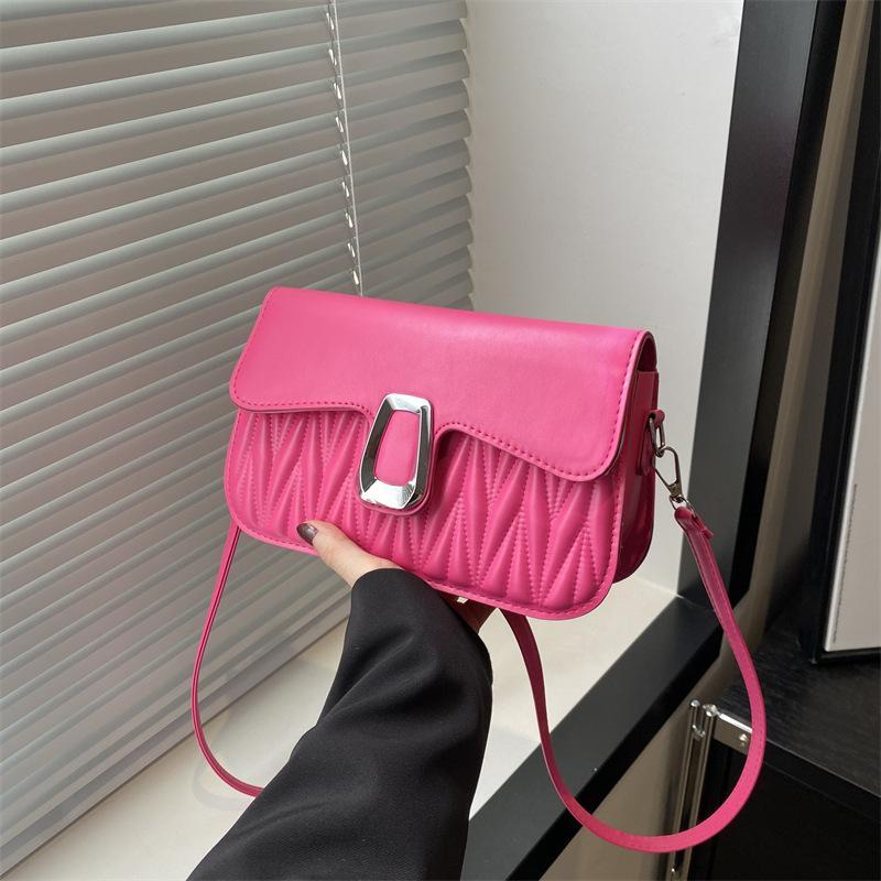 Embroidered Thread Pleated Popular Temperament Women's Bag In Summer New Fashion Simple and Generous Button One Shoulder Crossbody Small Square Bag
