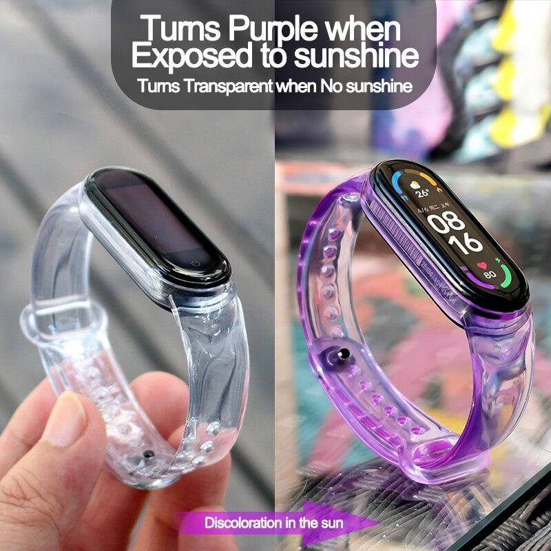 Strap for Xiaomi Mi Band 6 5 4 3 Light Change Bracelet for Mi Band5 TPU Anti-sweat Wristband for Miband Strap Replacement Watchbands 8 9 10 Bracelet