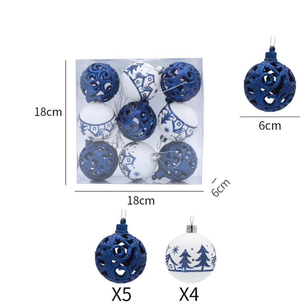 9Pcs 6cm Christmas Ball Set Plastic Hollow Out Christmas Tree Pendant Reusable Decorative Hanging Pendants for Home
