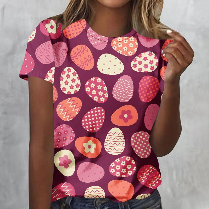 2025 Women's Street Fashion T-shirt Easter Series 3D Printed Short Sleeve Versatile Loose Casual Round Neck Top Women's Wear