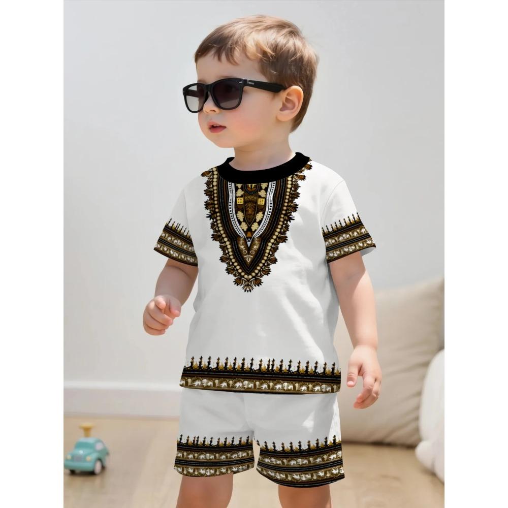 New Girls' Clothing Casual and Fashionable Cartoon Print Kids Round Neck Short-sleeve T-shirt and Shorts Set children's clothing