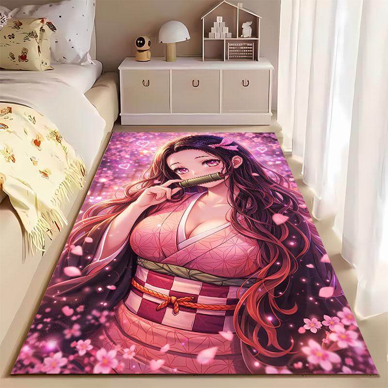 Anime Girl with Sakura Theme suitable as a non-slip mat for the living room or bedroom sofa