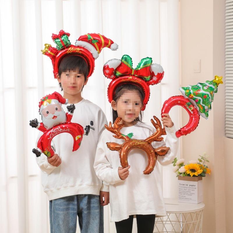 Large Base Christmas Tree Decoration with Santa, Reindeer, and Snowman Balloons for Kindergarten