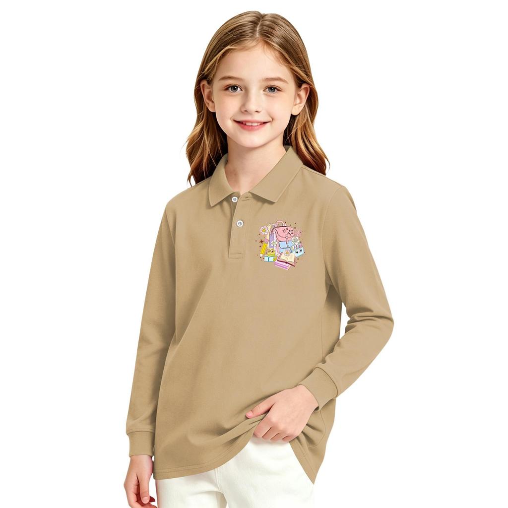 Girls Long Sleeve School Uniform Top Casual Print Shirt for Back to School