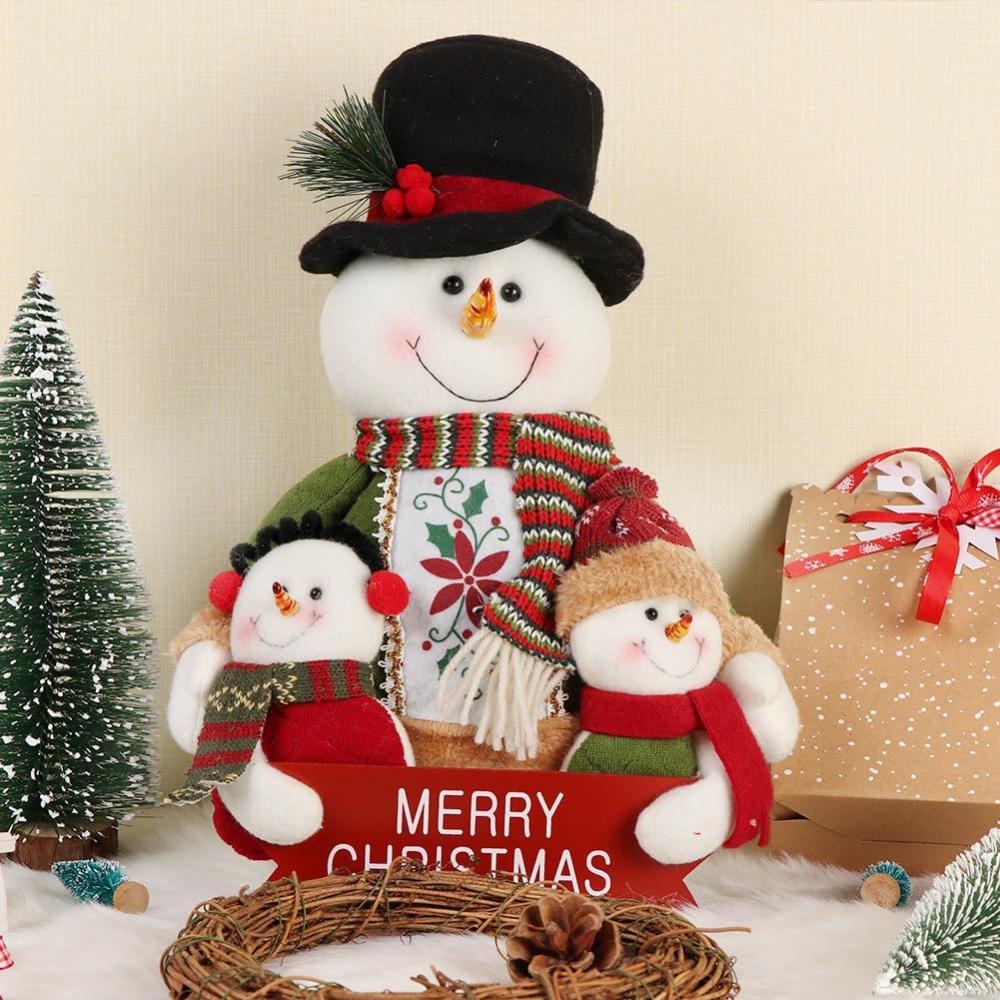 Christmas Dolls Decoration Short Plush Printe Santa Claus Snowman Doll for Christmas Tree Ornaments Figurin Room Decor Gift