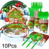 1Set Disposable Tableware Set Spoon X-mas Party Decorations Party Supplies Fork Happy New Year Paper Plates Merry Christmas