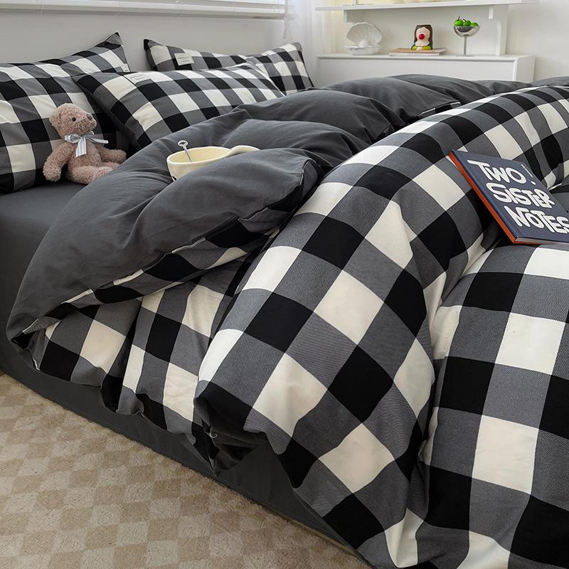 Simple Pure Cotton Four-piece Set Plaid Pure Cotton Bed Sheet Quilt Cover Bed Sheet Type Pure Cotton Dormitory Three-piece Set
