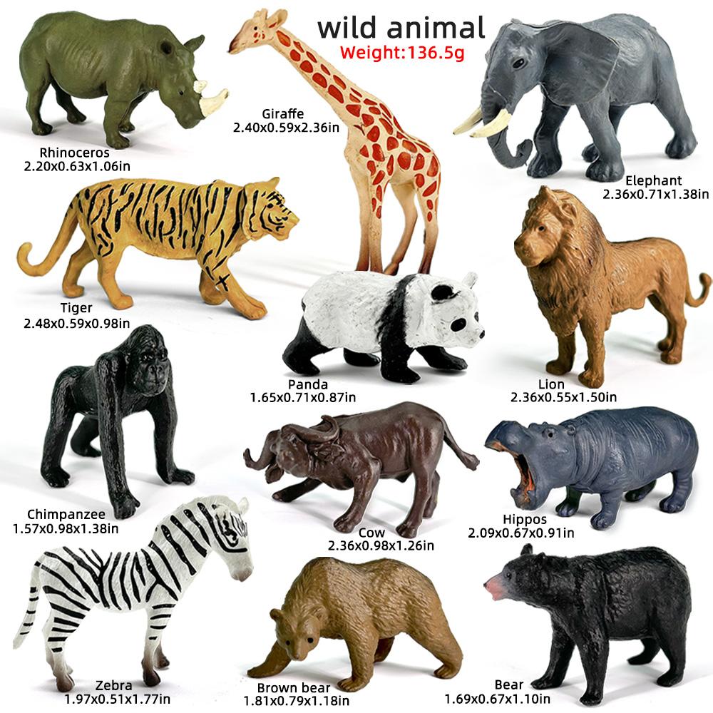 12 Stück Simulation Wildtiere Modell Löwe Tiger Giraffe Elefant Actionfiguren Solide PVC Figuren Spielzeug Weihnachtsgeschenke Für Kinder