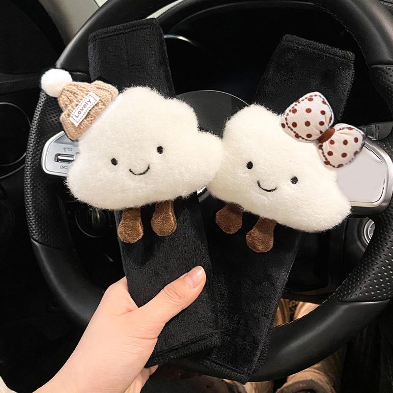 Cute Cartoon Bow Cloud Car Seat Belt Cover Imitation wool Plush Seatbelt Shoulder Pad Protector Auto Neck Support Cushion