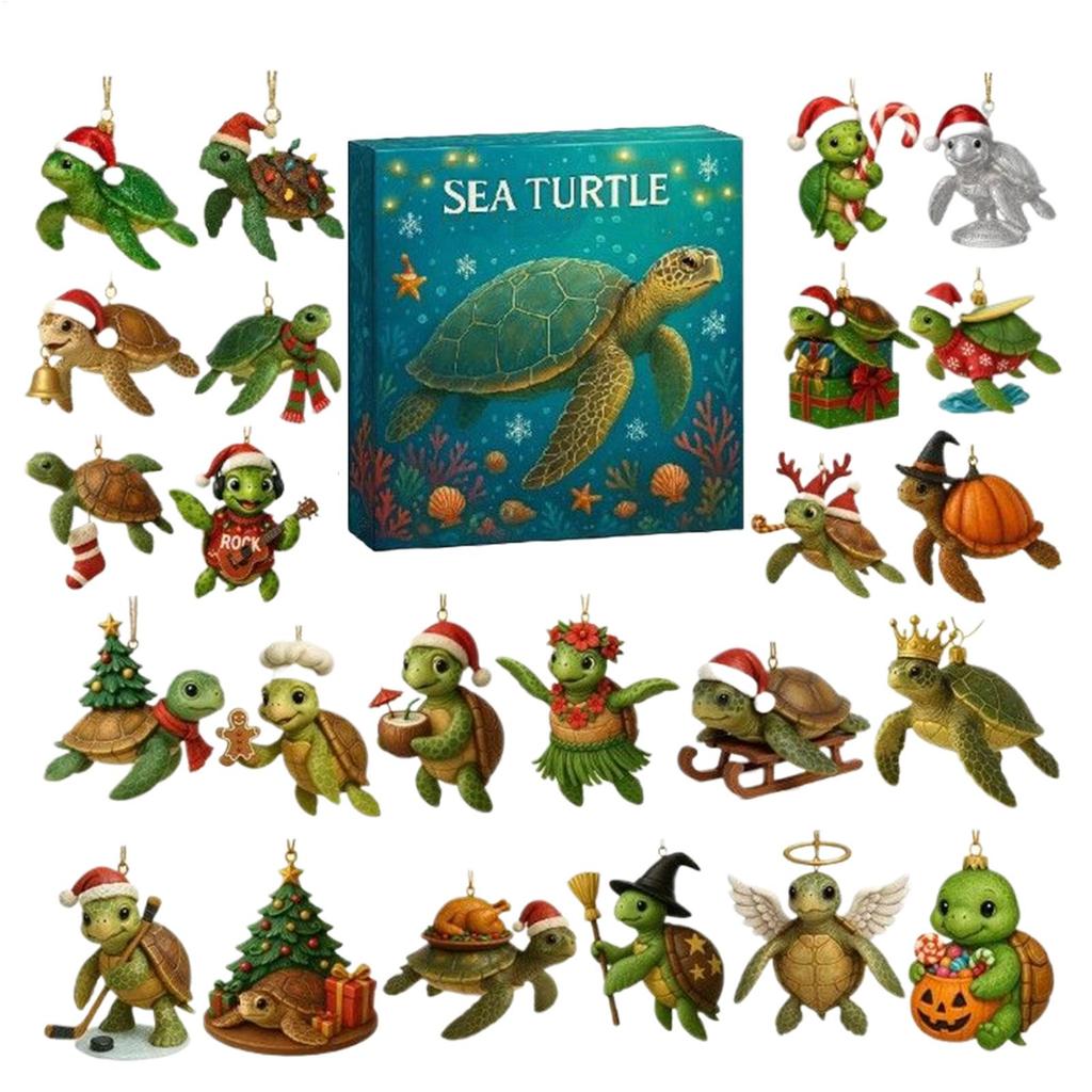 Christmas Sea Turtle Advent Countdown 24 Days 2D Acrylic Decor Sea Turtle Ornament 2025 Countdown Christmas Tree Decoration