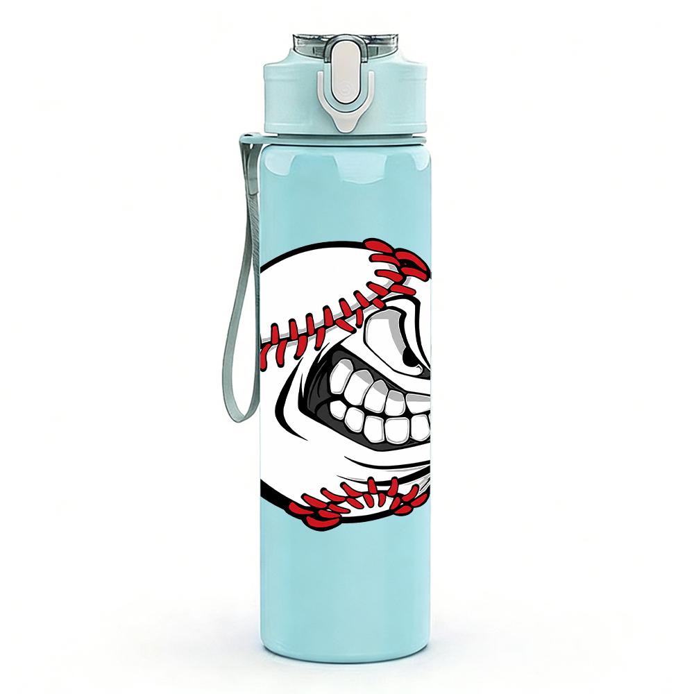 1PC Angry Stitched Baseball Face Art 750ml Color Plastic Water Bottle Leakproof Flip Straw Lid For Sports Office Home Use
