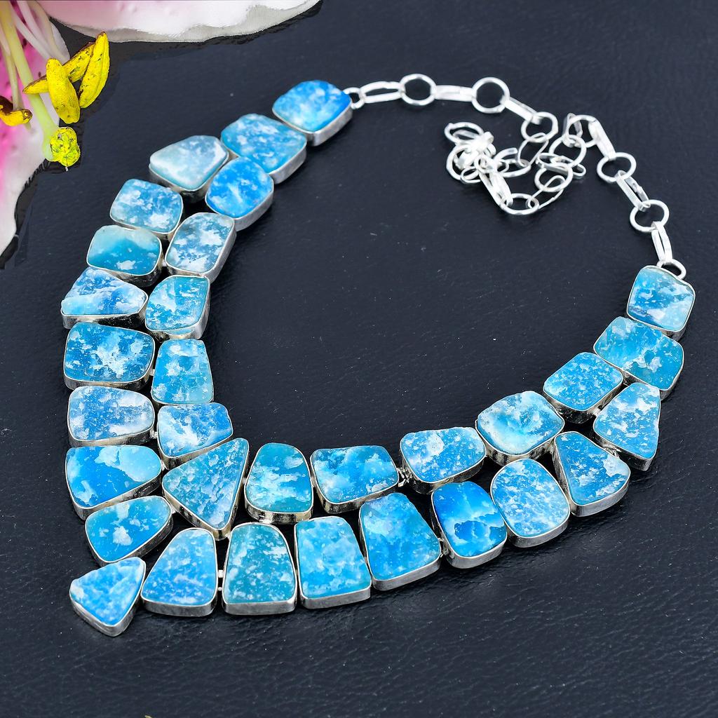 Blue Hememorphite Druzy Gemstone 925 Sterling Silver Jewelry Necklace 18" KG-1832