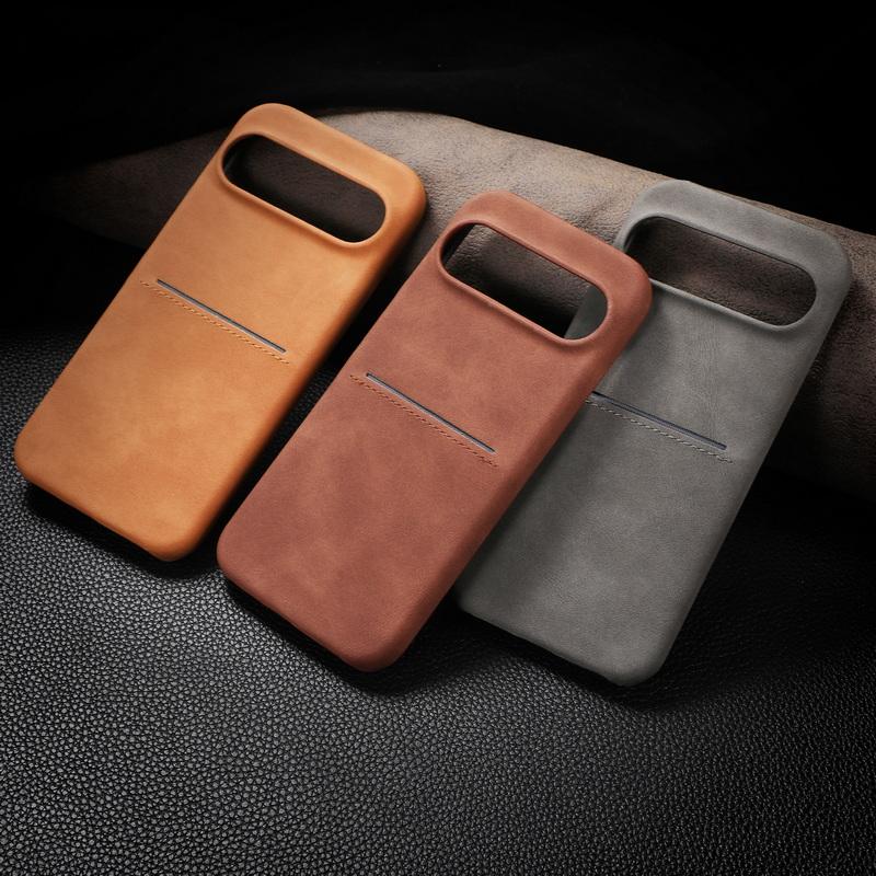 Solid Color Matte Leather Slim Phone Cover For Google Pixel 9 Pro XL Pixel 8A Luxury Card Slot Hard PC Shockproof Lens Protection Case