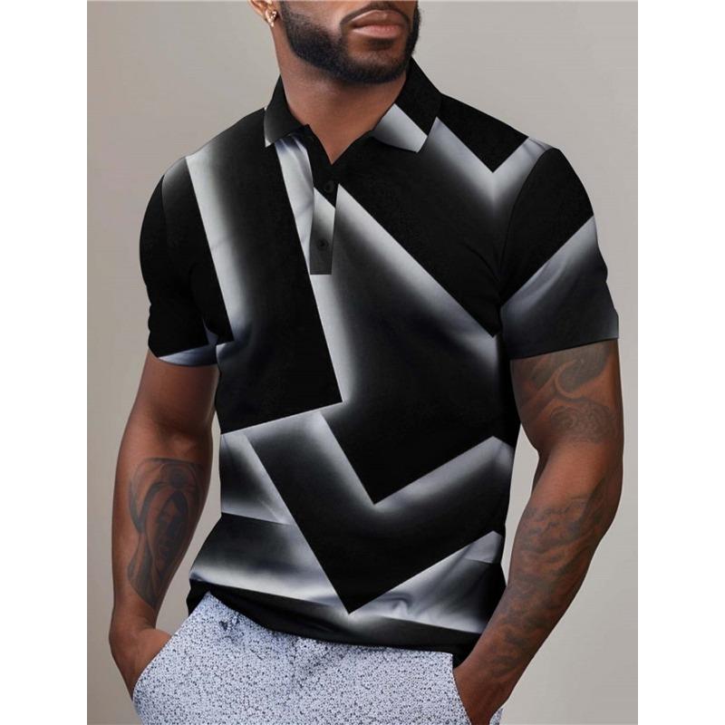 Summer New Casual Men's 3D High-quality Short Sleeved Button Polo Shirt