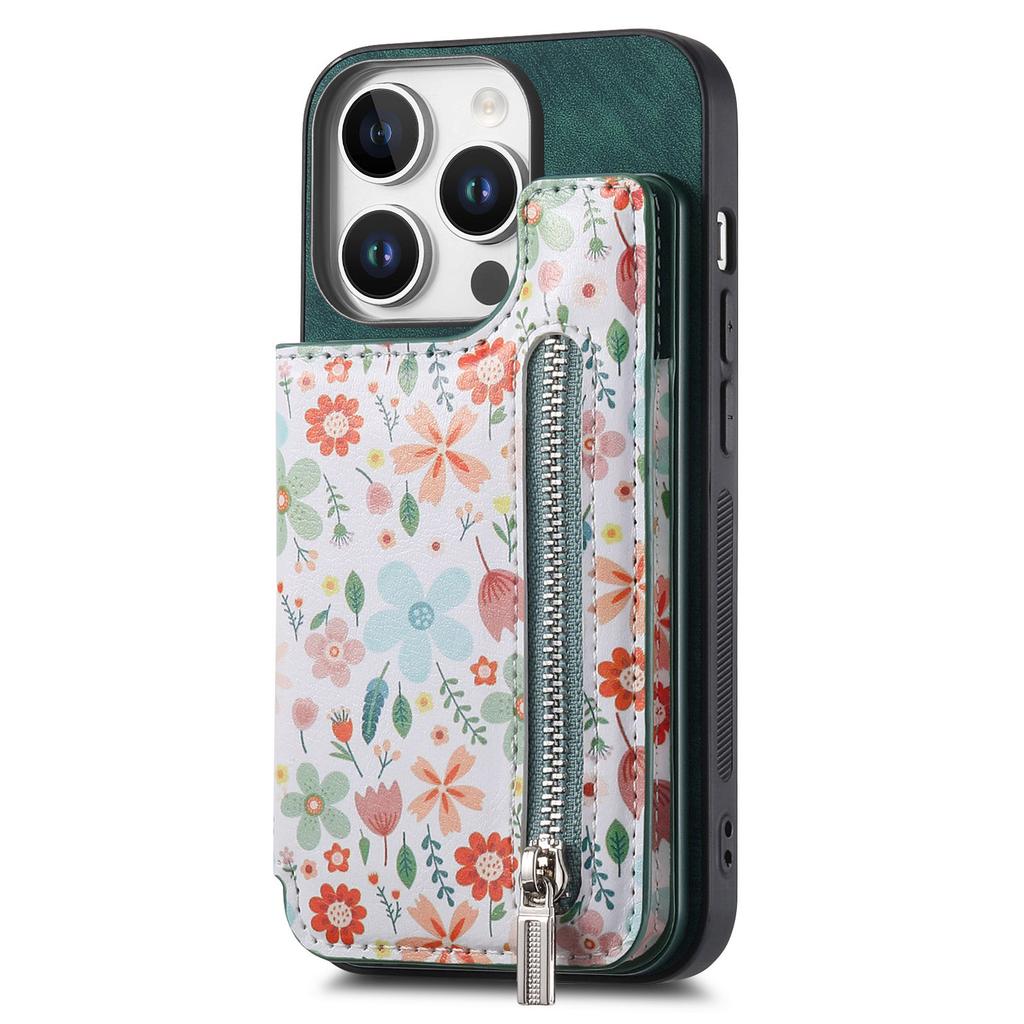 D10 For iPhone 16 Pro Case Pattern Kickstand Wallet Leather+TPU Phone Cover RFID Blocking