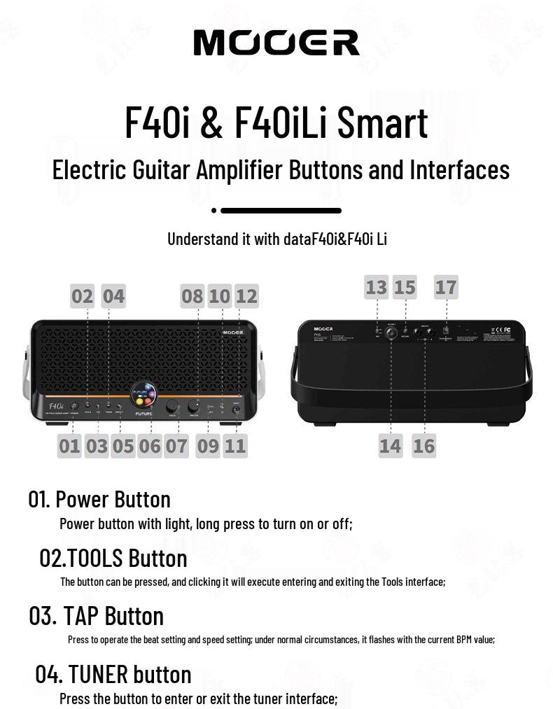 MOOER Magic Ear F40i Li Portable Electric Guitar & Bass Bluetooth Amp Speaker