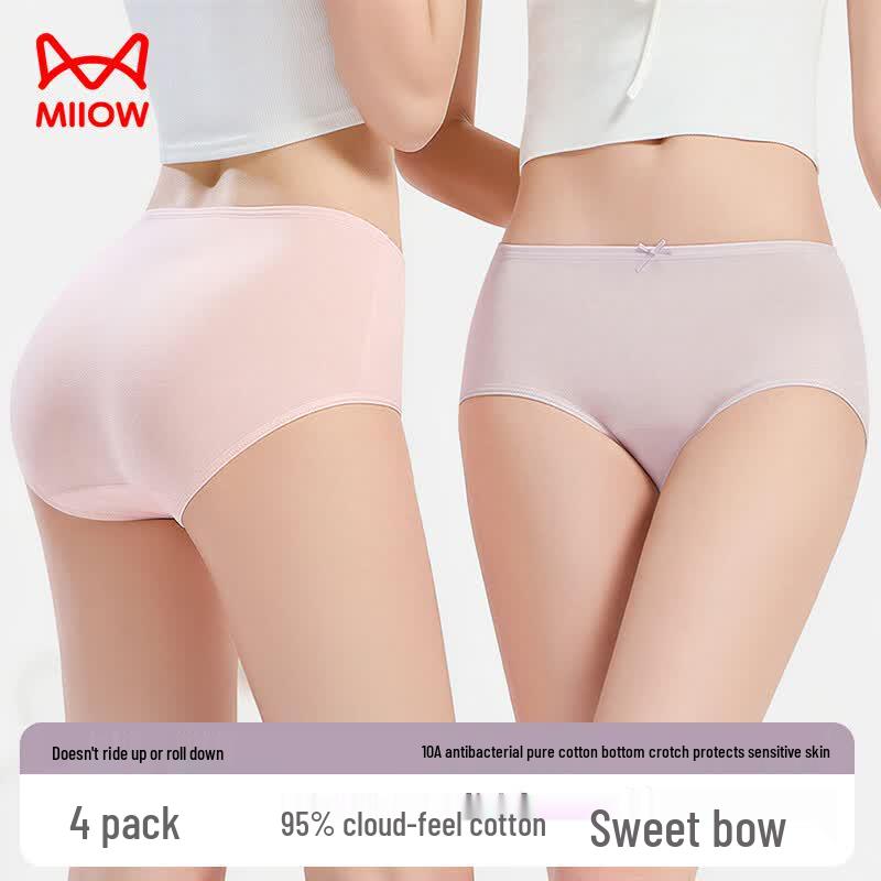 Miiow Women's Pure Cotton Antibacterial Underwear 4-Pack