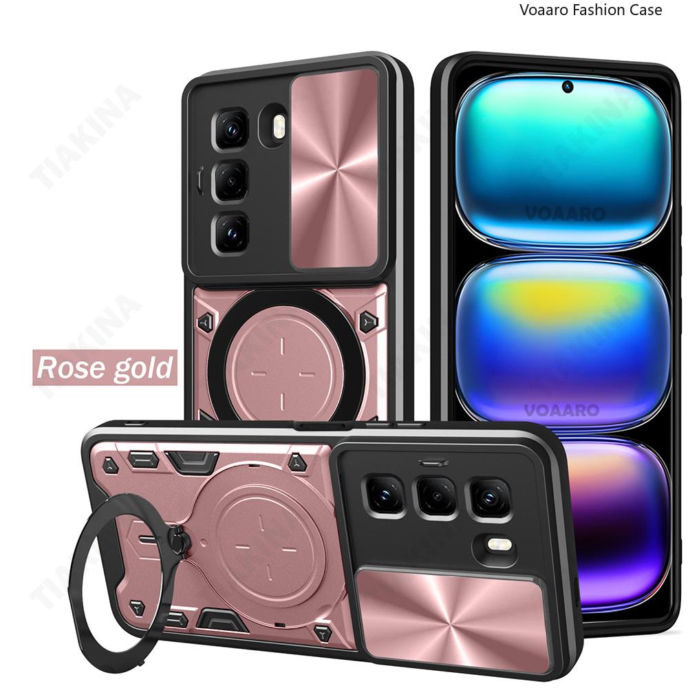Slide Lens Armor Funda for Infinix Hot 50 5G Case for Infinix Hot 50 Pro Plus 5G Case Magnetic Rotate Ring Stand Holder Cover