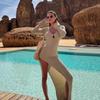 Knitted Long-sleeved Sexy Hollow-cut Dress for Women Ins European and American Vacation Style Spice Girl Slim Dress