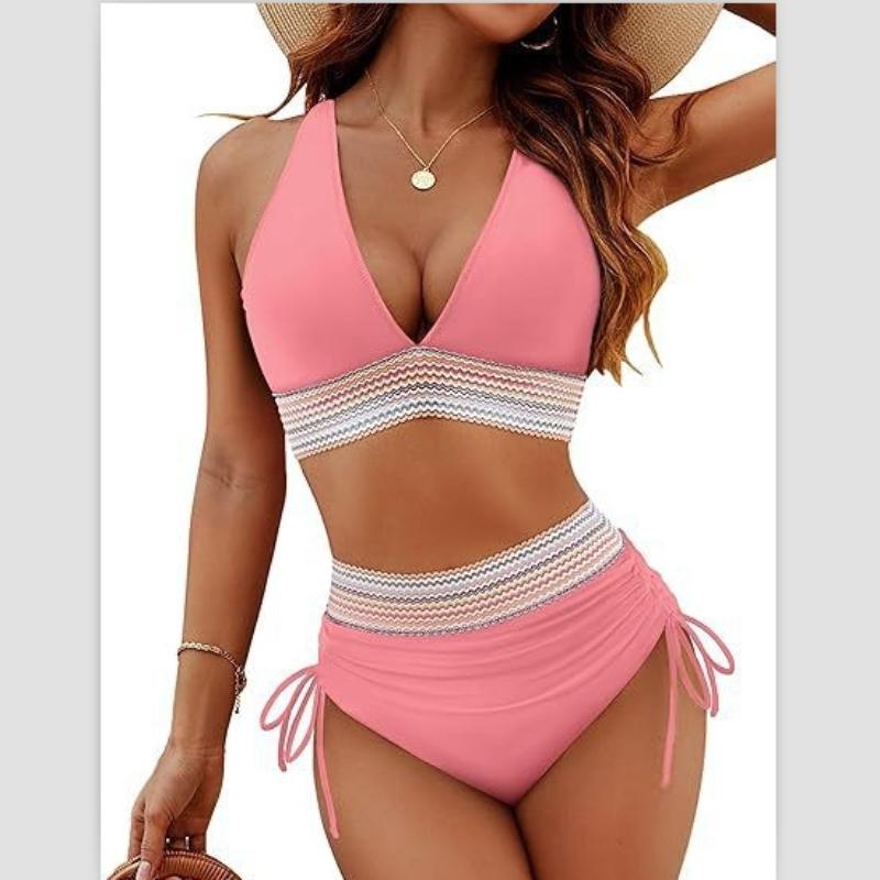 Summer Women Sexy Beachwear Bikini Set Two-Piece Color Block Strappy Swimsuit Swimwear Bathing Suit 17 Colors S-2XL