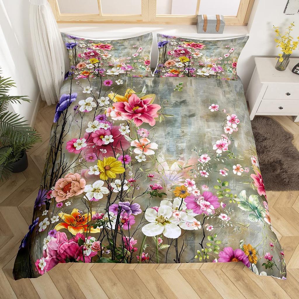 Rose Floral Duvet Cover Blossom Flowers Sunflower Bedding Set Fruit Comforter Cover Oil Painting Bedspread Cover Full King Size