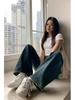 Women's High-Waist Distressed Ripped Jeans - Retro Washed, Loose Wide-Leg Style for Spring/Summer