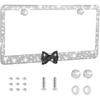 Bling License Plate Frame For Women - Sparkly Diamond Car Tag Cover With Rhinestone Crystals & Gift Bow, Stainless Steel Luxury Car Accessories For