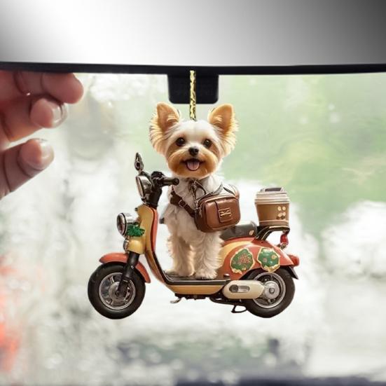 Yousheng Car Pendant Lifelike Puppy Ridding A Motorbike Design Statue Lightweight Hanging Decoration Indoor Outdoor Decor