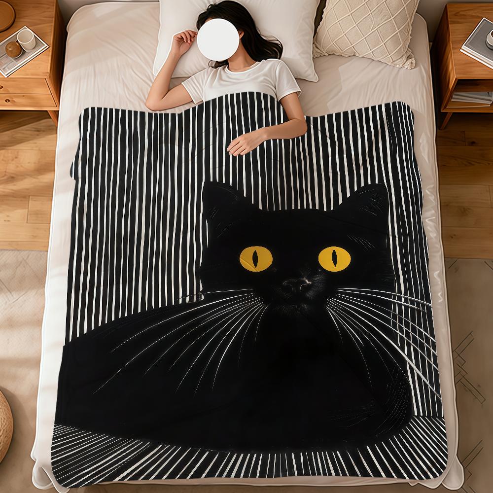 Modern Black Cat Polka Dots Cute Abstract Fashion Soft Warm Plush Blanket Dorm Sofa Living Room Hogar Bedroom Gift Home Flannel