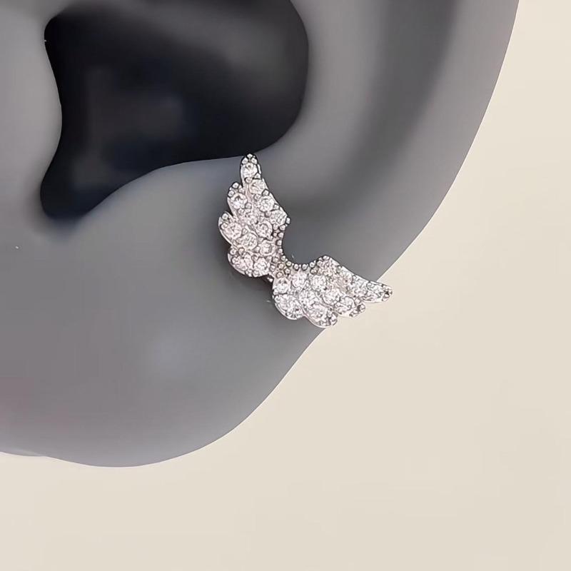 1Pairs Shiny Cross Zircon Ear Bone Nail Y2K Silver Color Earring for Women Cochlear Accessories Bling Angel Wing Screw Luxury