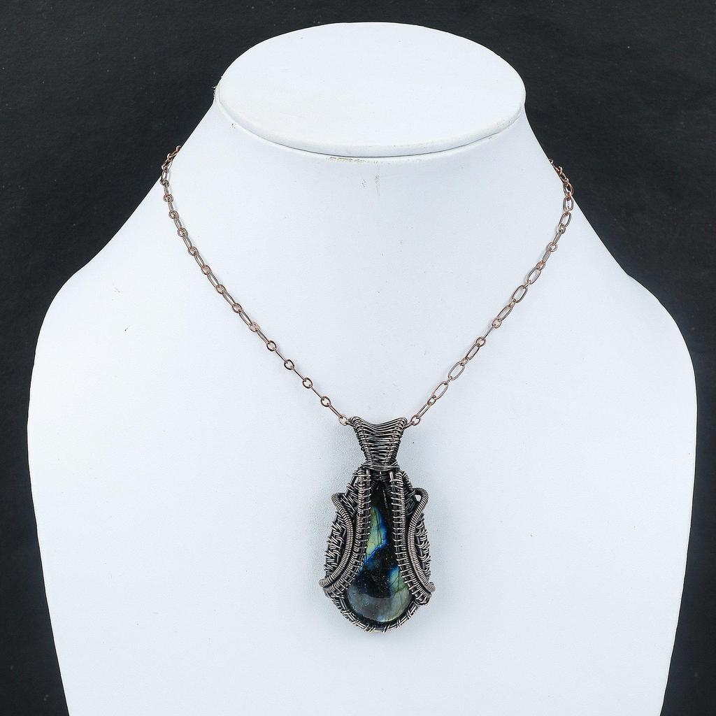 Ciondolo Labradorite Avvolto in Filo di Rame Ciondolo Gioielli Labradorite Pietra Preziosa Vera Ciondolo Fatto a Mano Gioielli Avvolti in Filo di Rame Regalo Per Lui
