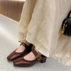Mary Jane High Heels Women's Thick Heels One-strap Shoes Medium Heel Square Toe Small Leather Shoes