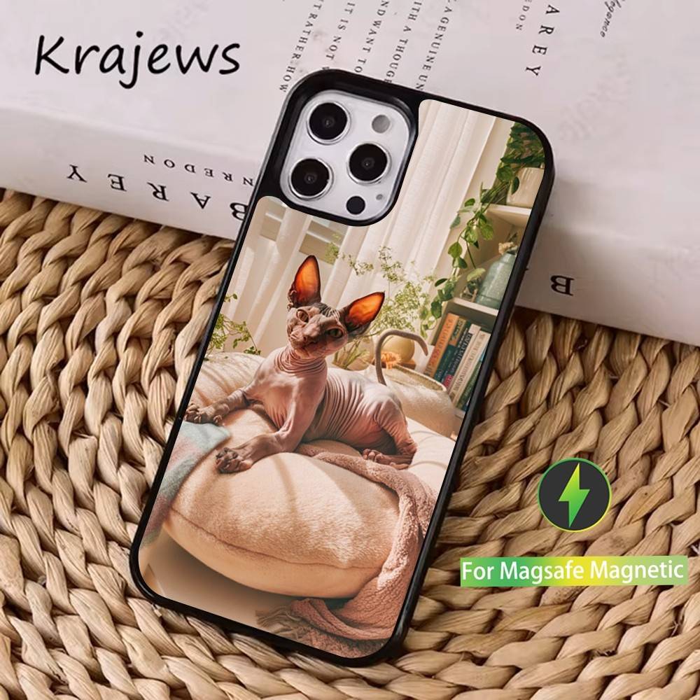 

Animal Sphynx Cat Case For iPhone 16,15,14,17,13,12,11,Pro,Max,Plus,Mini, Magsafe,Magnetic Wireless Charging Case iPhone13