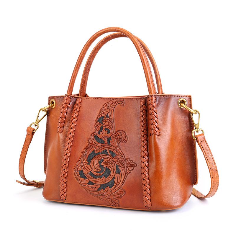 Tote Bag - Retro Vegetable-tanned Cowhide Handbag with Large Capacity, Genuine Leather, Single Shoulder Crossbody Bag