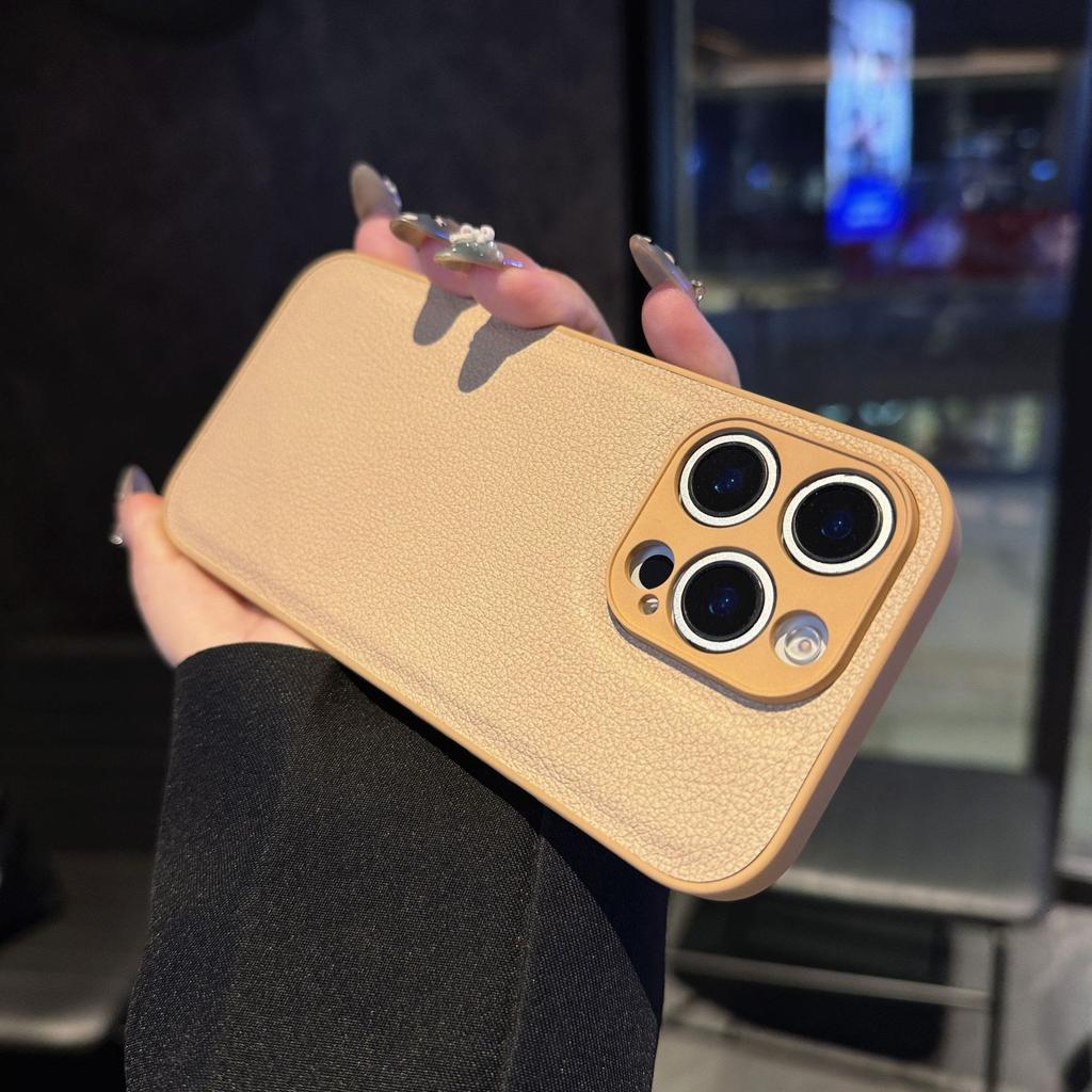 For Apple 16 Lychee Leather Phone Case, Simple Mesopores Texture, for IPhone 17pro Leather Case