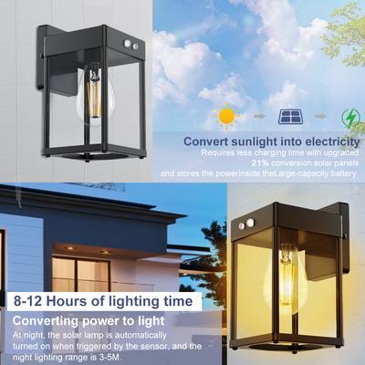 Metal Solar Outdoor Wall Light With Glass Lampshad Porch Wall Mounted Lighting Motion Sensor Houses Porches Garages Courtyard
