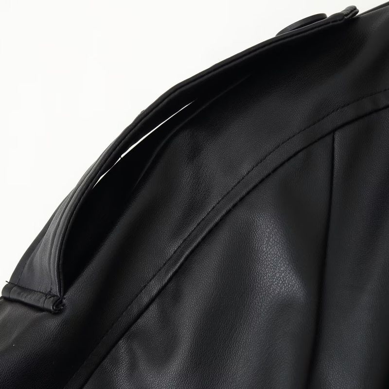 Kaslead New Women Clothes Western Style Versitile Fashion Imitation Leather Wind-Breaker Outerwear 4749743