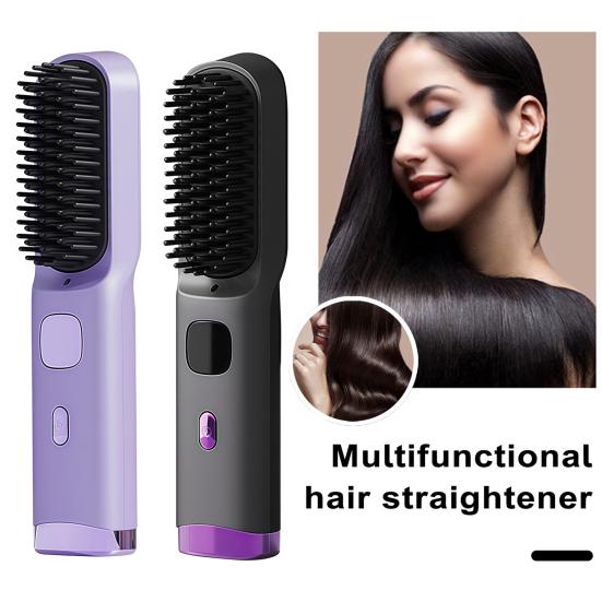 Cordless Hair Straightener Brush 4 Mini Hair Straightening Temperature Settings Comb USB Rechargeable Fast Heating Electric