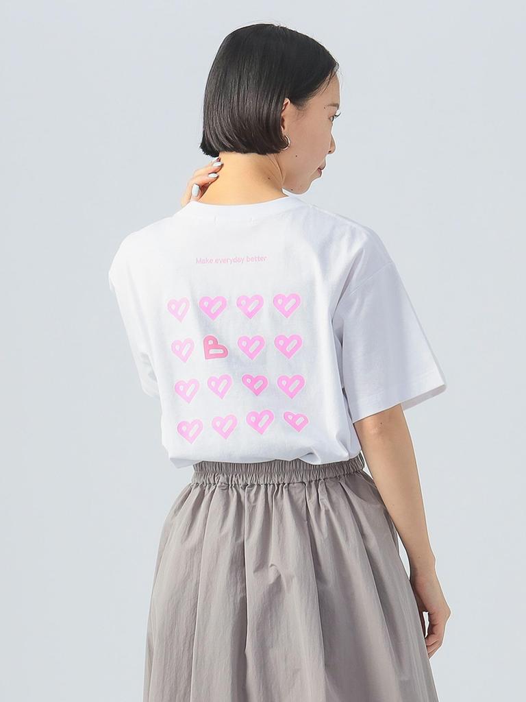 BEAMS HEART Printed with Logo Back Print x Size M T-Shirt B-HEART (S-L), Women's, Off-White Pink, (43080050213)