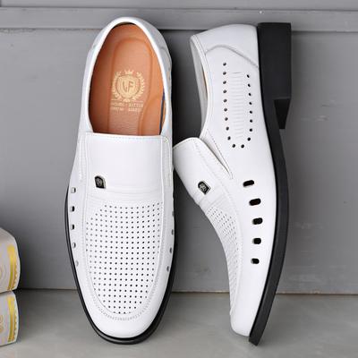 Sandales en cuir pour hommes été nouveau chaussures en cuir pour papa chaussures en cuir souple pour hommes affaires blanc respirant âge moyen et personnes âgées chaussures à trous ajourés